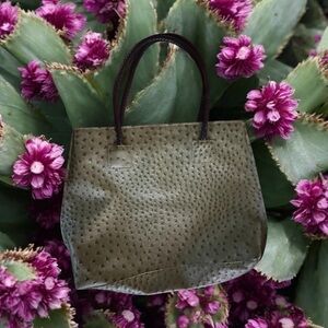 Vegan Ostrich Print Elegant Olive Green Tote Bag